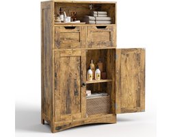 Bealife AP52 Ladekast met 2 Lades - 60 x 30 x 108 cm - Verstelbare Plank - Multifunctioneel voor Badkamer, Slaapkamer, Gang- Retro