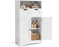 Bealife AP52 Ladekast met 2 Lades - 60 x 30 x 108 cm - Verstelbare Plank - Multifunctioneel voor Badkamer, Slaapkamer, Gang- Wit