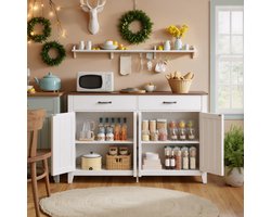 Bealife AP53 Ladekast - Keukenkast met 2 lades en 4 deuren - Buffetkast met werkblad voor keuken, woonkamer, hal en eetkamer - Bruin