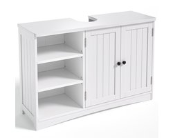 Bealife AP54 Wastafelmeubel - badkamermeubel 90 x 30 x 60 cm - met 2 Deuren 5 Vakken - Verstelbare Plank in 3 Niveaus - Magneetsluiting - Waterafstotend -Wit