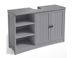 Bealife AP54 Wastafelmeubel - badkamermeubel 90 x 30 x 60 cm - met 2 Deuren 5 Vakken - Verstelbare Plank in 3 Niveaus - Magneetsluiting - Waterafstotend -Grijs