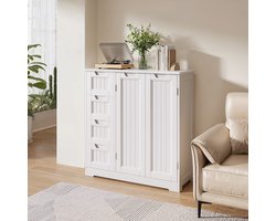 Bealife AP67 Badkamerkasten, badkamermeubel met 4 laden en 2 deuren, kast voor badkamer woonkamer keuken, badkamermeubel met verstelbare plank, badkamermeubel, 81 X 30 X 83 cm, wit