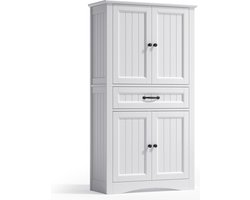 Bealife AP68 Badkamerkast - Open opzetkast met 4 deuren, 1 lades en verstelbare plank - 31 x 73 x 132 cm - Wit