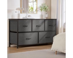 Bealife AP71 Ladekast met 5 Laden van Stof, Ladekast Slaapkamer Ladekast met Houten Bovenblad en Metalen Frame voor Slaapkamer, Woonkamer, Hal, Donkergrijs