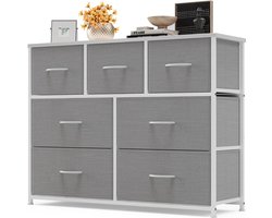 Bealife AP73 Ladekast met laden, 7 stoffen laden met handgrepen, ladekast slaapkamer met houten blad, ladekast hal slaapkamer voor keuken kantoor hal slaapkamer (Licht grijs)