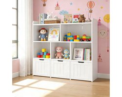 Bealife AP81 Kinder Opbergmeubel - Speelgoedkast & Boekenplank voor kinderen met 3 Rollende Laden & 9 Opbergzones - Wit