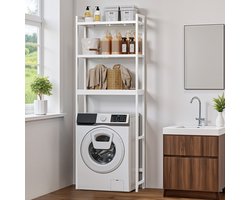 Bealife AP91 Wasmachinekast — kast met 3 Planken — Bamboe — Geschikt voor Wasmachine, Toilet & Droger - Wit