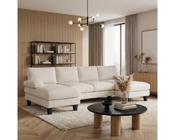 Bealife AR103 U-Banken - 4-Zits Hoekbanken met slaapfunctie & 2 Chaise Longues – Zacht ribcord – Voor Woonkamer - Beige