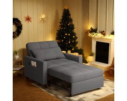 Bealife AR21 Slaapbank 1 Persoons - 3-In-1 Bank met Slaapfunctie - Verstelbare Bedbank - Sofa met Armleuningen voor Woonkamer Slaapkamer Logeerkamer- Donkergrijs