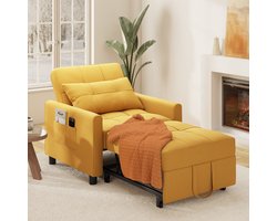Bealife AR21 Slaapbank 1 Persoons - 3-In-1 Bank met Slaapfunctie - Verstelbare Bedbank - Sofa met Armleuningen voor Woonkamer Slaapkamer Logeerkamer -Geel