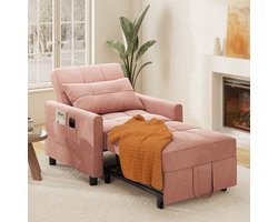 Bealife AR21 Slaapbank 1 Persoons - 3-In-1 Bank met Slaapfunctie - Verstelbare Bedbank - Sofa met Armleuningen voor Woonkamer Slaapkamer Logeerkamer -Roze