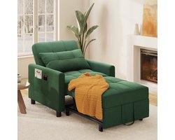 Bealife AR21 Slaapbank 1 Persoons - 3-In-1 Bank met Slaapfunctie - Verstelbare Bedbank - Sofa met Armleuningen voor Woonkamer Slaapkamer Logeerkamer -Donkergroen
