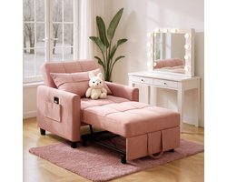 Bealife AR24 Slaapbank 1 Persoons - 3-In-1 Bank met Slaapfunctie - Verstelbare Bedbank - Sofa met Armleuningen voor Woonkamer Slaapkamer Logeerkamer -Roze