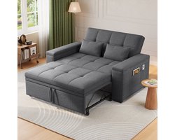 Bealife AR27 2-zits Slaapbank – 3-In-1 Bank met Slaapfunctie met 5-standige verstelbare rugleuning – Voor woonkamer, slaapkamer of logeerkamer – Donkergrijs