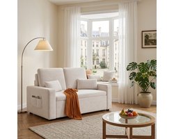 Bealife AR28 2-zits Slaapbank - 3-in-1 Bank met Slaapfunctie - Verstelbare Sofa met Armleuningen - Tweepersoonsbed voor woonkamer, slaapkamer of logeerkamer - Beige