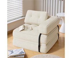 Bealife AR34 Slaapbank - 3-in-1 Opvouwbaar - Enkel - Corduroy - Verbeterde Armleuningen - Beige