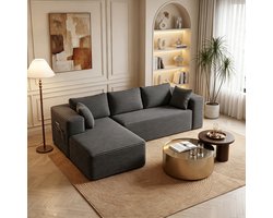 Bealife AR35 Hoekbank - L-vormige Bank - Links chaise longue & Opbergruimte aan de Zijkant - 4 zitsbanken - Corduroy - Donkergrijs