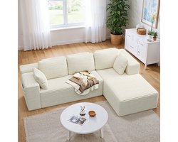 Bealife AR43 Hoekbank - Rechts chaise longue & Opbergruimte aan de Zijkant - L-vormige Bank - 4 zitsbanken - Corduroy - Beige