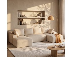 Bealife AR45 U-Bank - Modulaire Bank - Corduroy - Vrij Opstelbaar - Zijvak - Crème