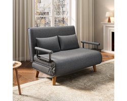 Bealife AR51 Slaapbank 2 Persoons - 3-In-1 Bank met Slaapfunctie - Verstelbare Bedbank - Fauteuilmet Verstelbare Rugleuning en 2 kussens met slaapfunctie - Donkergrijs