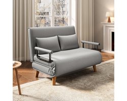 Bealife AR51 Slaapbank 2 Persoons - 3-In-1 Bank met Slaapfunctie - Verstelbare Bedbank - Fauteuilmet Verstelbare Rugleuning en 2 kussens met slaapfunctie - Lichtgrijs