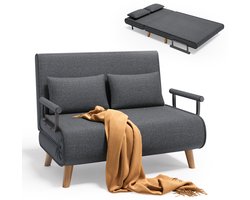Bealife AR51 Slaapbanken 2-zitsbank met Bedfunctie - Fauteuilmet Verstelbare Rugleuning en 2 kussens met slaapfunctie - voor Kleine Appartementen - Donkergrijs