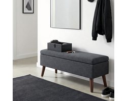 Bealife AR58 Opbergbank - Halbank met opbergruimte - Bankje voor naast het bed - Linnen bekleding en Houten poten - 110 × 39 × 45 cm - Voor hal, woonkamer, gang of slaapkamer – Grijs