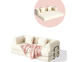 Bealife AR62 2-persoons slaapbank, 4-in-1 - Opvouwbaar – Vouwbank met armleuningen en slaapfunctie – Logeerbedden voor woonkamer en slaapkamer - 70×200×100 cm – Crème