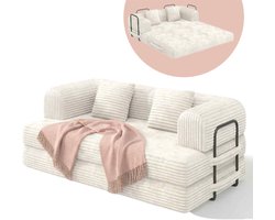 Bealife AR62 2-persoons slaapbank, 4-in-1 - Opvouwbaar – Vouwbank met armleuningen en slaapfunctie – Voor woonkamer en slaapkamer - 70×200×100 cm – Crème