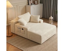 Bealife AR69 Slaapbank – Eenpersoonsbank met 3 kussens, zijopbergruimte en armleuningen – Fluweel - 150×102×61 cm – Crème