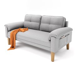Bealife AR71 Slaapbanken 2-zitsbank - Kleine 2-zitsbank met Armleuningen en Zijvak - Moderne Stoffen Bank - voor Woonkamer Appartement Kantoor - 145 x 77 x 77 cm - Lichtgrijs