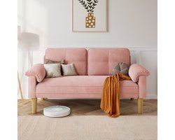 Bealife AR71 Zitsbank - Kleine 2-zitsbank met Armleuningen en Zijvak - Moderne Stoffen Bank - voor Woonkamer Appartement Kantoor - 145 x 77 x 77 cm - Roze