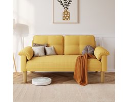 Bealife AR71 Zitsbank - Kleine 2-zitsbank met Armleuningen en Zijvak - Moderne Stoffen Bank - voor Woonkamer Appartement Kantoor - 145 x 77 x 77 cm - Geel