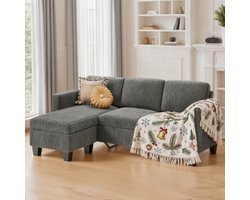 Bealife AR93 Bank - L-vormige 3-zitsbanken - Corduroy - Driezitter - Donkergrijs