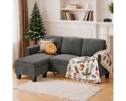 Bealife AR93 Hoekbank - L-vormige bank - Corduroy - Vierzits - 188×137×89cm - Donkergrijs