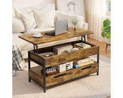 Bealife Bealife DA22 Salontafel 100 x 48 cm - Woonkamertafel met 2 Lades - open Opbergruimte en Verborgen Compartiment voor Woonkamer, Retro