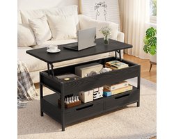 Bealife Bealife DA22 Salontafel 100 x 48 cm - Woonkamertafel met 2 Lades - open Opbergruimte en Verborgen Compartiment voor Woonkamer, Zwart