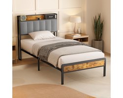 Bealife BF24 Bedframe - 200 x 90 cm - met Opslaghoofdsteun - Licht Grijs
