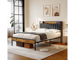 Bealife BF26 Bedframe - 200 x 140 cm - met Opslaghoofdsteun - Donkergrijs