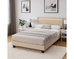 Bealife BF27 Bedframe - 200 x 120 cm - LED-verlichting - Hoofdbord en lattenbodem - Beige