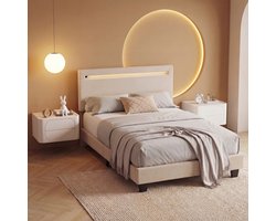 Bealife BF27 Bedframe - 200 x 90 cm - LED-verlichting - Hoofdbord en lattenbodem - Beige