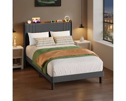 Bealife BF28 Bedframe - 200 x 120 cm - LED-verlichting - Opbergbaar hoofdeinde en lattenbodem - Donkergrijs