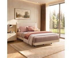 Bealife BF29 Bed 140 x 200 cm - Gestoffeerd bed - Tweepersoonsbed - Zwevend Design - met LED-Verlichting - USB & Type-C - Beige