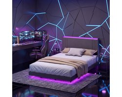 Bealife BF29 Bed - 140 x 200 cm - Gestoffeerd bed - Tweepersoonsbed - Zwevend Design - met LED-Verlichting - USB & Type-C - Donkergrijs