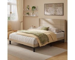 Bealife BF45 Bedframe - 200 x 180 cm - Tweepersoonsbed - Hoofdbord en Lattenbodem - Beige