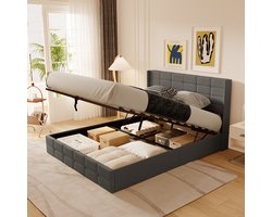 Bealife BF84 Tweepersoonsbed - 200x160 cm - Hydraulisch opbergbed met lattenbodem - Bedframe voor volwassenen en tieners - Zonder matras - Donkergrijs