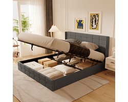 Bealife BF84 Tweepersoonsbed - 200x180 cm - Hydraulisch opbergbed met lattenbodem - Bedframe voor volwassenen en tieners - Zonder matras - Donkergrijs