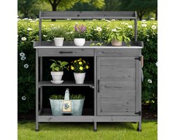 Bealife CC51 Tuinkast - Plantentafel met Waterdicht Werkblad - 6 haken, 1 lade & 1 deur – Waterbestendig en vochtwerend – Binnen en buiten – Voor tuin, terras of balkon – Grijs