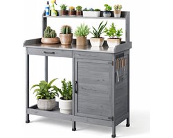 Bealife CC51 Tuinwerktafel voor planten - Tuintafel voor planten - Tuintafel voor planten met plantenbank - 111 x 46 x 125 cm - Grijs
