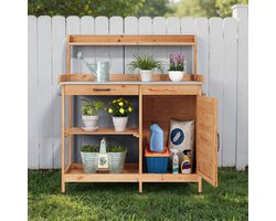 Bealife CC51 Tuinwerktafel voor planten - Tuintafel voor planten - tuintafel voor planten met plantenbank - 111,6 x 46,5 x 125 cm - Natuur